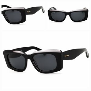 Ferragamo Black Rectangular Sunglasses